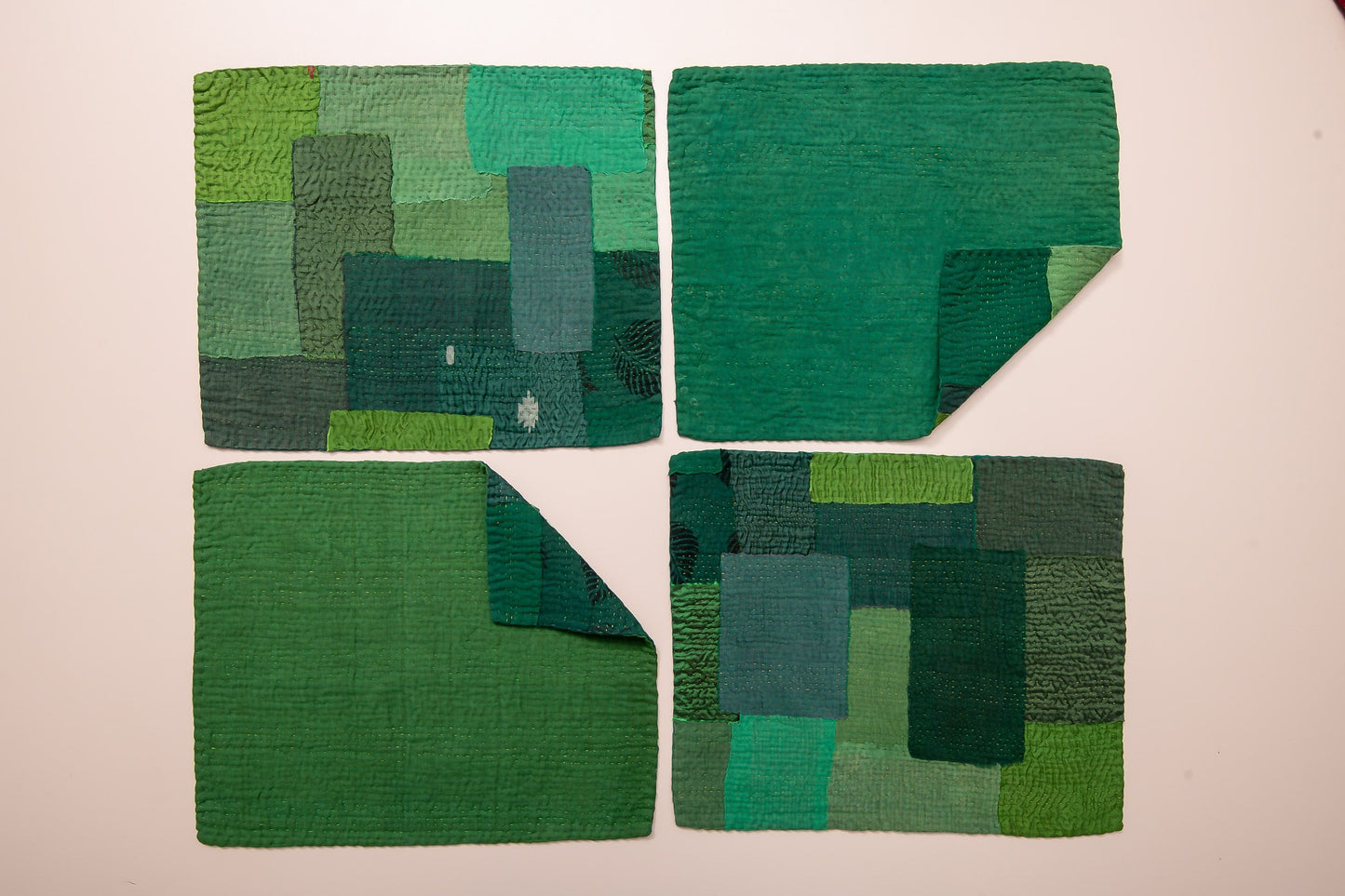 Landscape Fray Patch vintage Kantha Placemat - Green (set of 2)