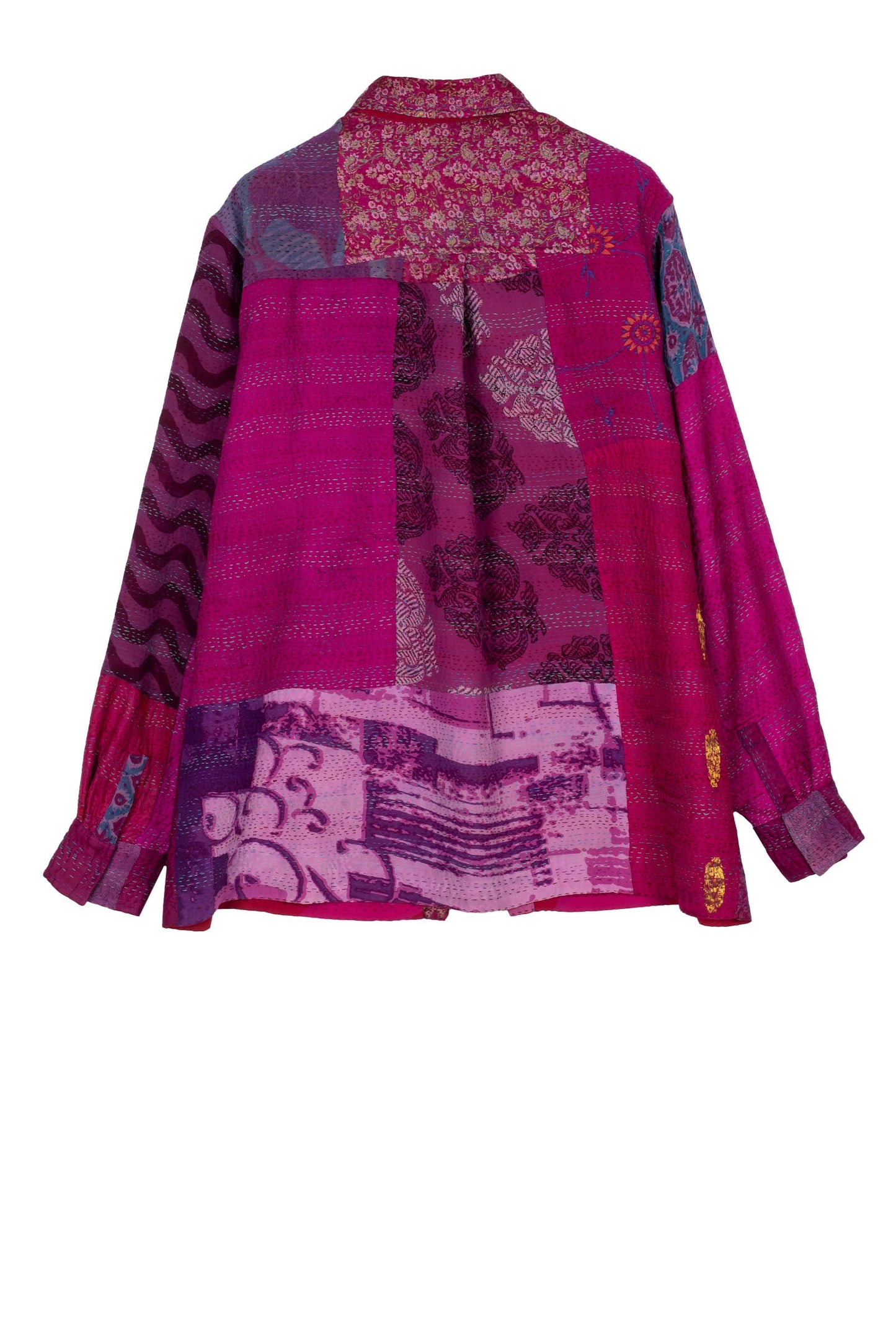 GEORGETTE VINTAGE SILK PATCH KANTHA UNI SHIRT - gs2557-pik -