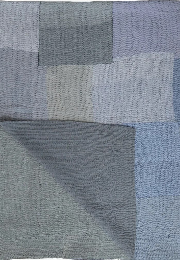 Mosaic Fray Patch Handmade Vintage Kantha Quilt -Hydrangea