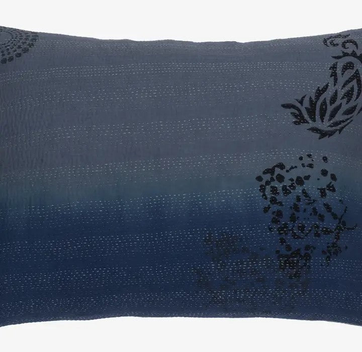 Ombre Patch Vintage Kantha Cushion - Indigo