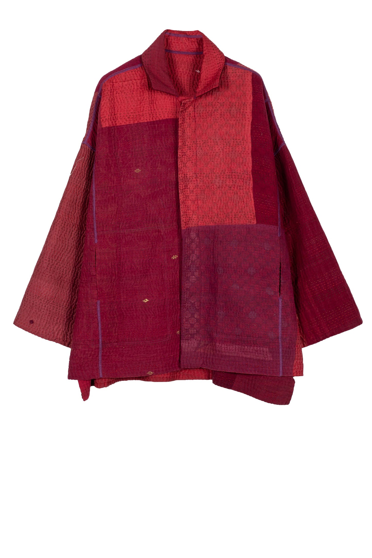 JAIPUR PATCH KANTHA OVERSIZED MINI COAT - jp4332-red -