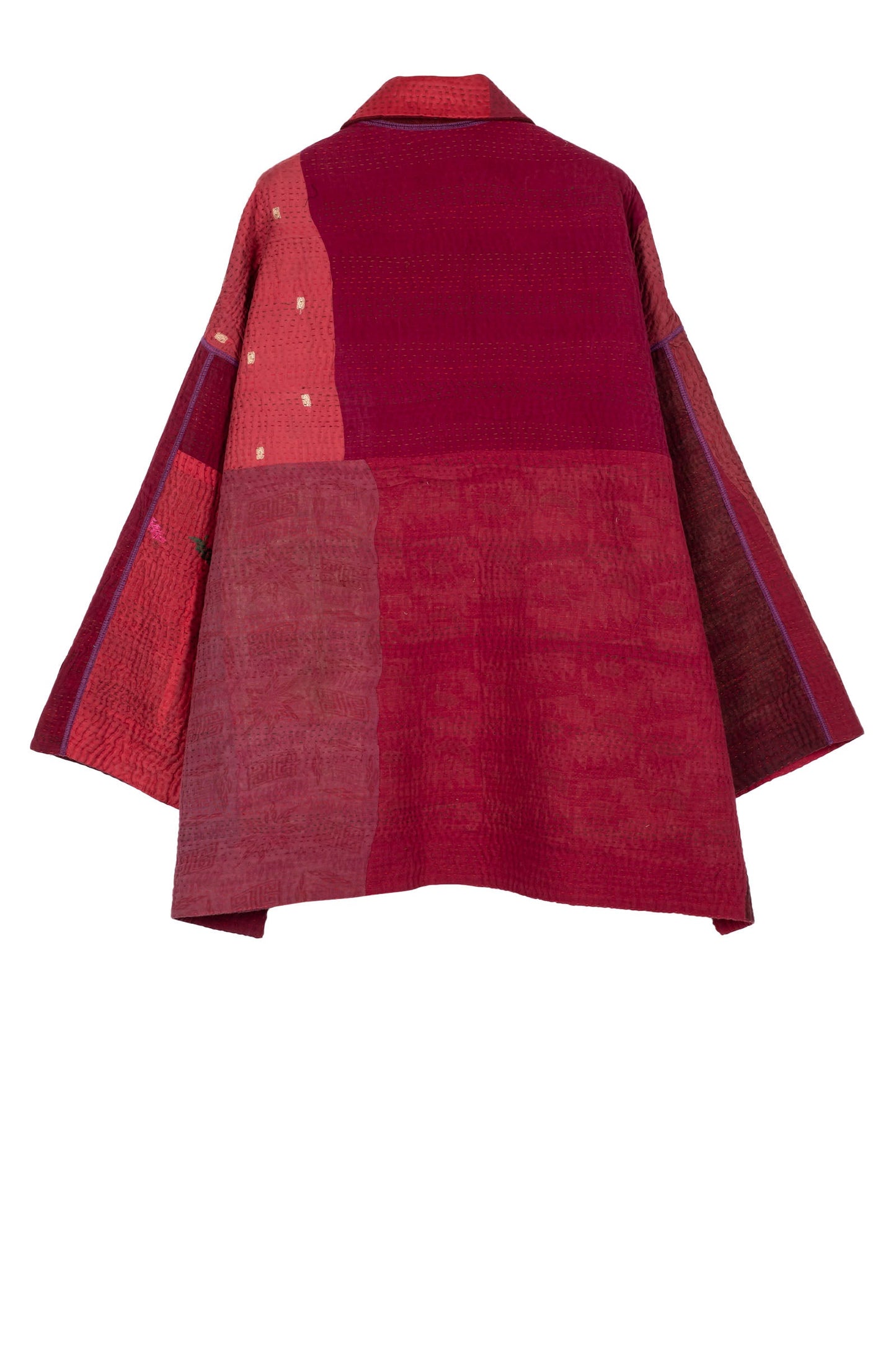 JAIPUR PATCH KANTHA OVERSIZED MINI COAT - jp4332-red -