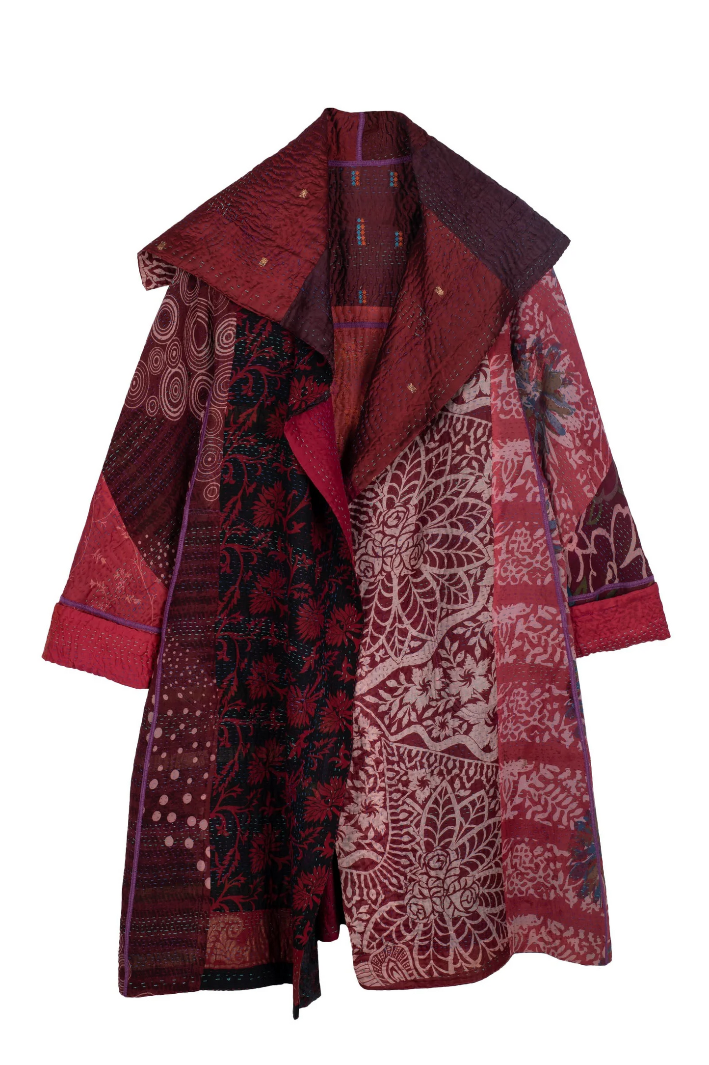 JACQUARD SILK KANTHA A-LINE COAT - js4309-brn -