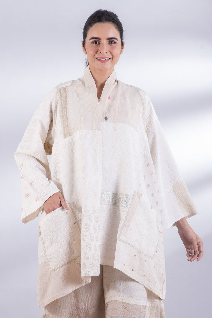 Jaipur White Kantha A-line JKT