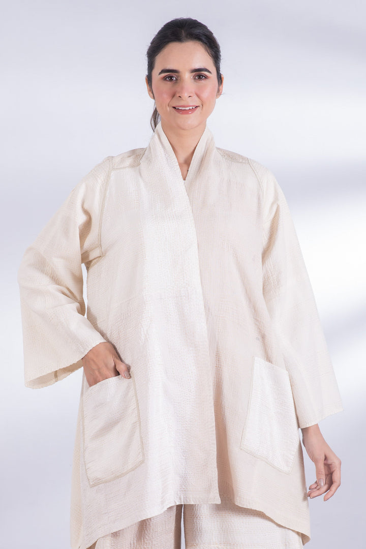 Jaipur White Kantha A-line JKT