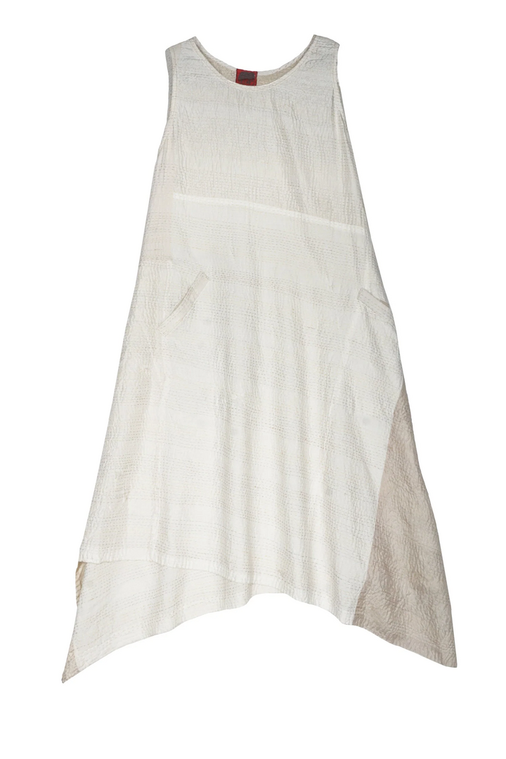 Jaipur White Kantha Pointy Hem Dress