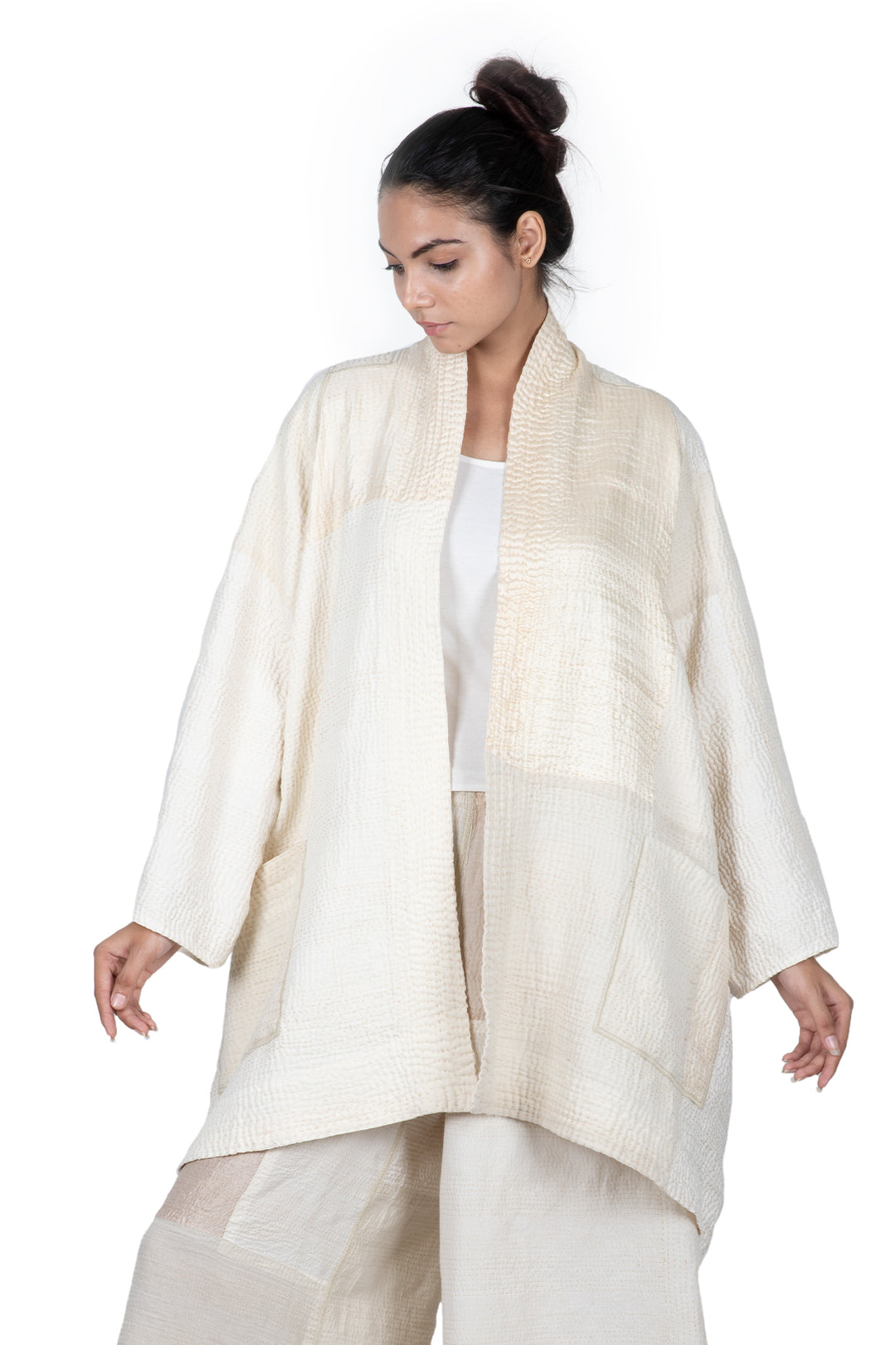 Jaipur White Kantha A-Line JKT