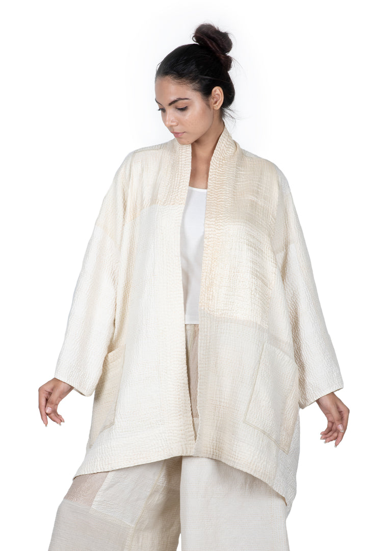 Jaipur White Kantha A-Line JKT
