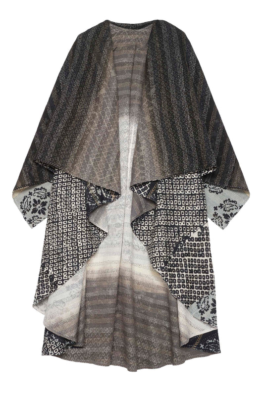 KIMONO COTTON KANTHA CAPE VEST - kc2241-blk -