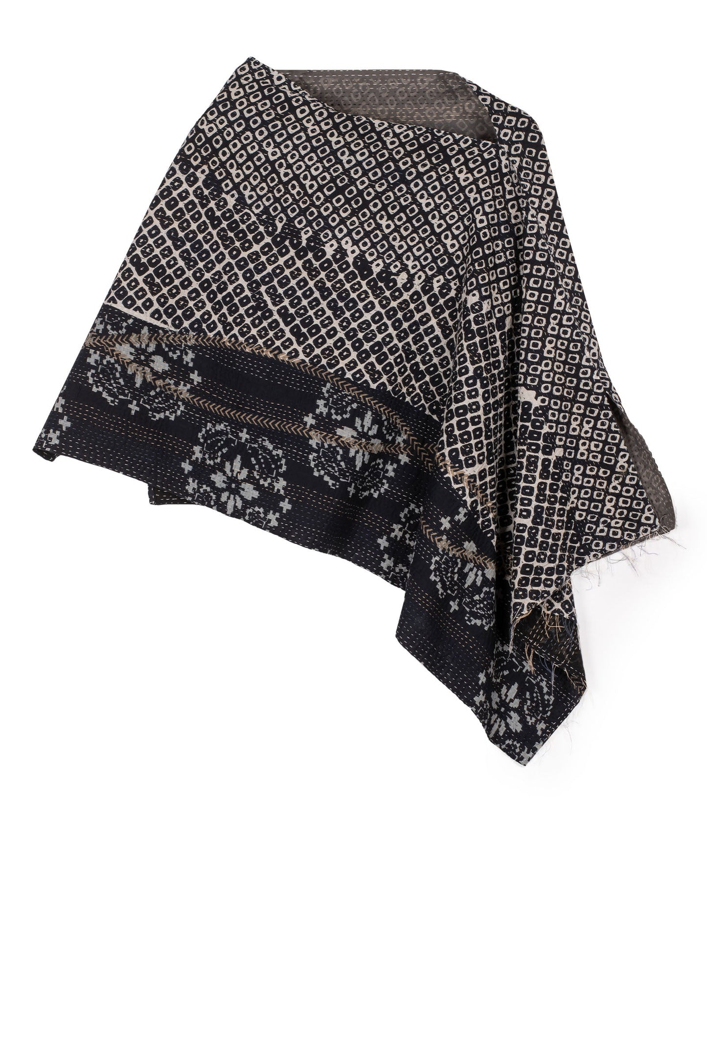 KIMONO COTTON KANTHA WIDE CAPE - kc2813-blk -