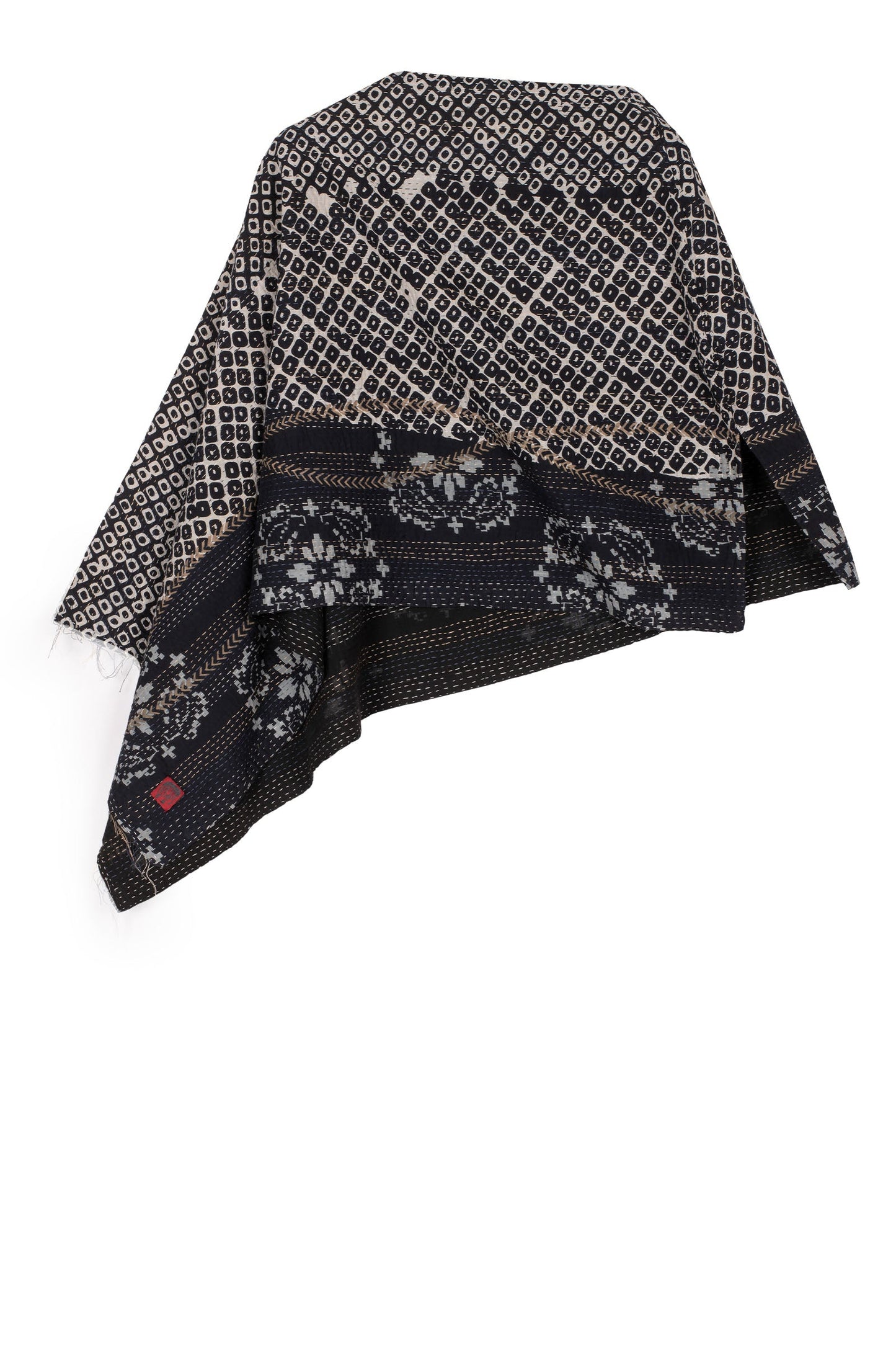 KIMONO COTTON KANTHA WIDE CAPE - kc2813-blk -