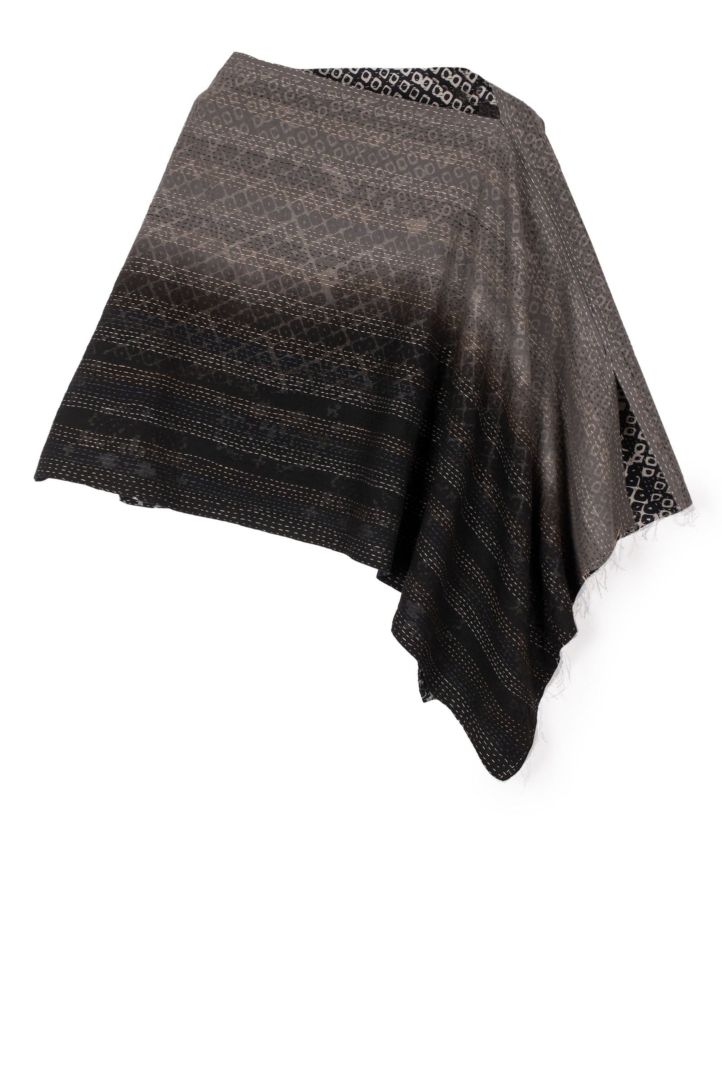 KIMONO COTTON KANTHA WIDE CAPE - kc2813-blk -