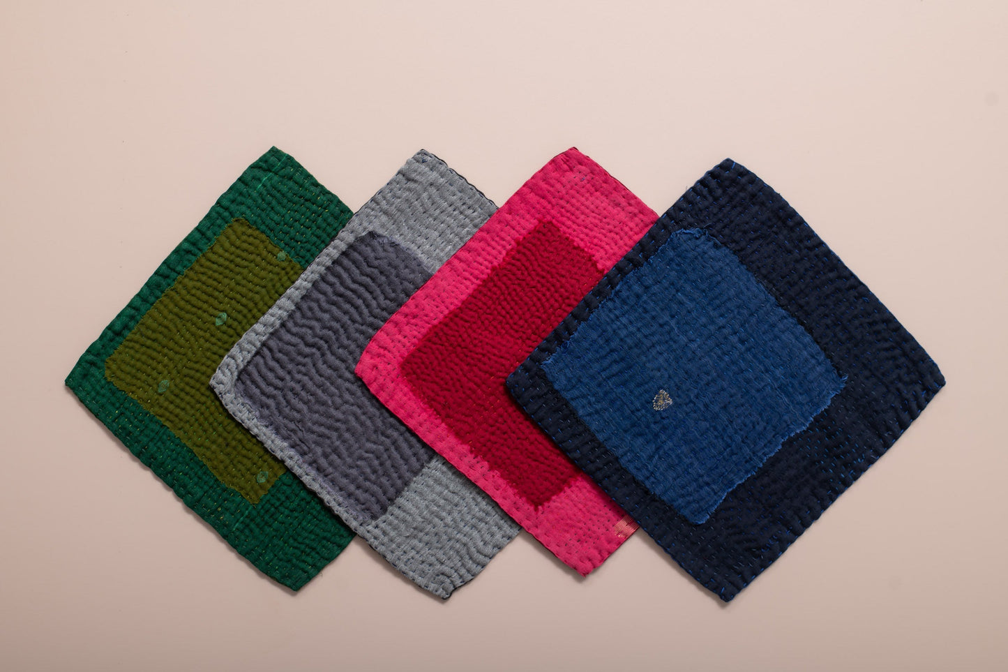 Landscape Handmade Kantha Coaster - Black (Set of 2)