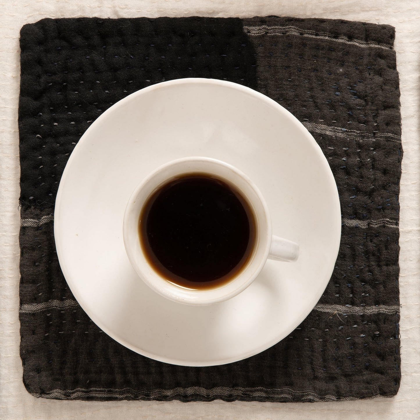 Landscape Handmade Kantha Coaster - Black (Set of 2)