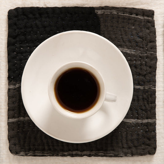 Landscape Handmade Kantha Coaster - Black (Set of 2)