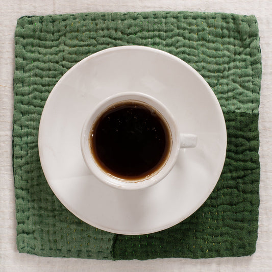 Landscape Handmade Kantha Coaster - Green (Set of 2)