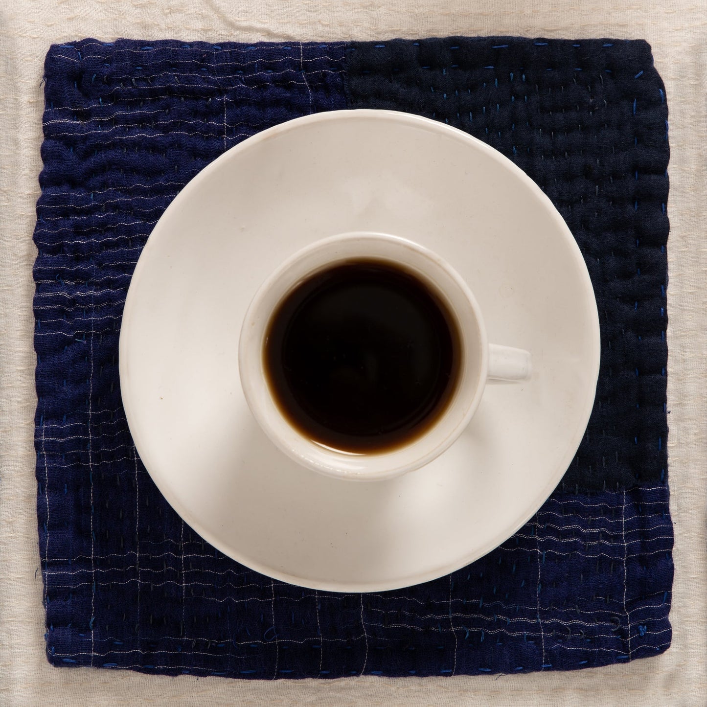 Landscape Handmade Kantha Coaster - Navy (Set of 2)