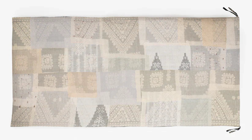 Vintage fray patch printed kantha day bed mattress cover - Ivory