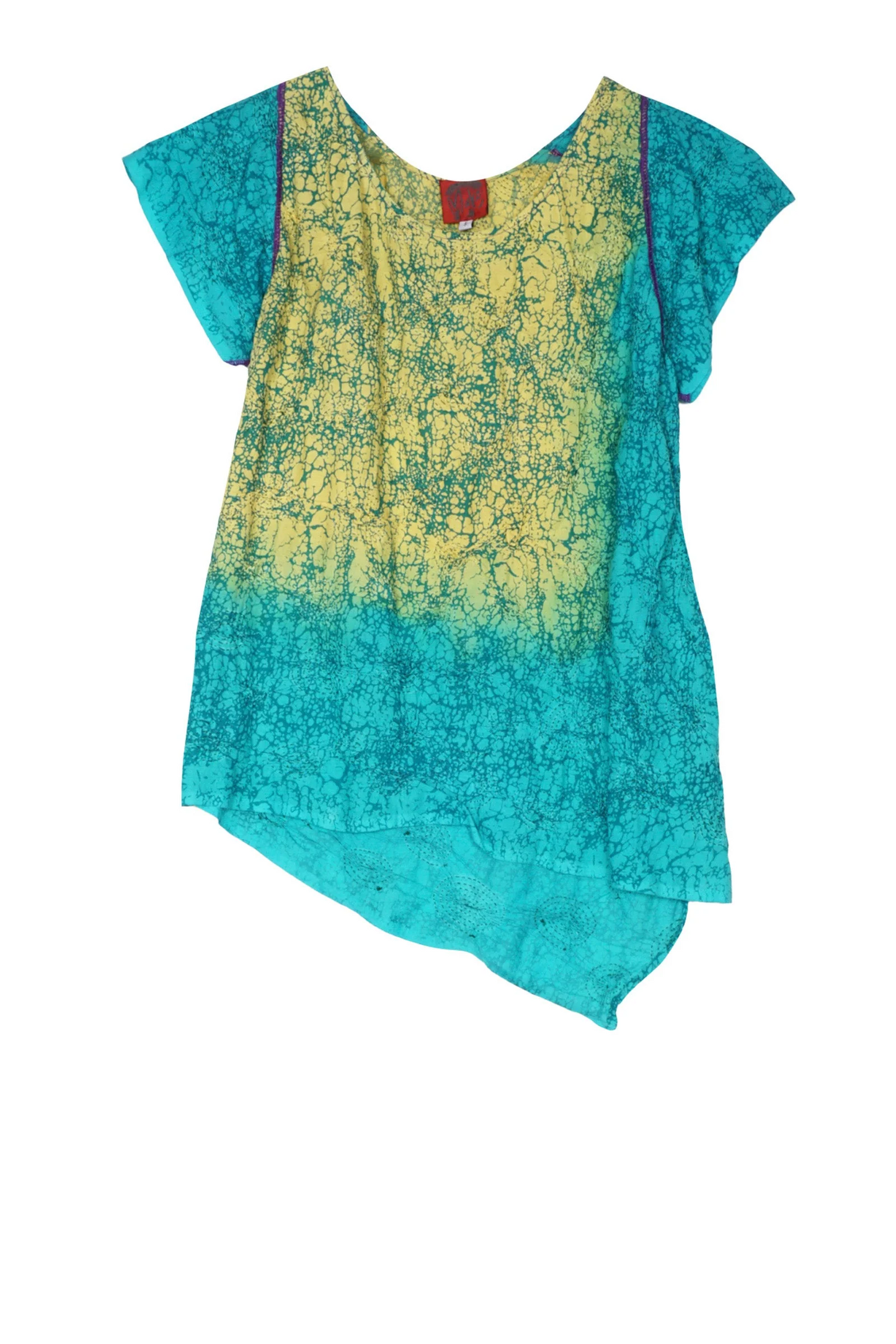 OMBRE MUD DYE SHIBORI KANTHA FLARE TOP - md1501-ylw -