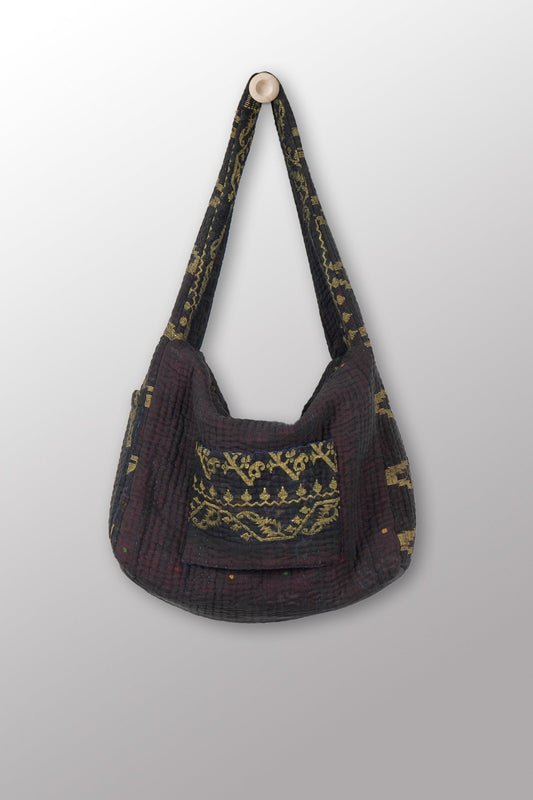 Quilted Over Dye Cotton Kantha Oversized Hobo Bag - mm-oq5870-cblu001a -