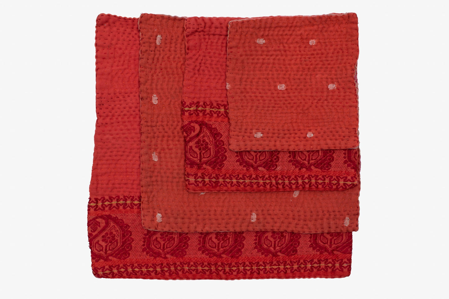 Mosaic Fray Handmade vintage Kantha Coaster - Carrot (Set of 2)