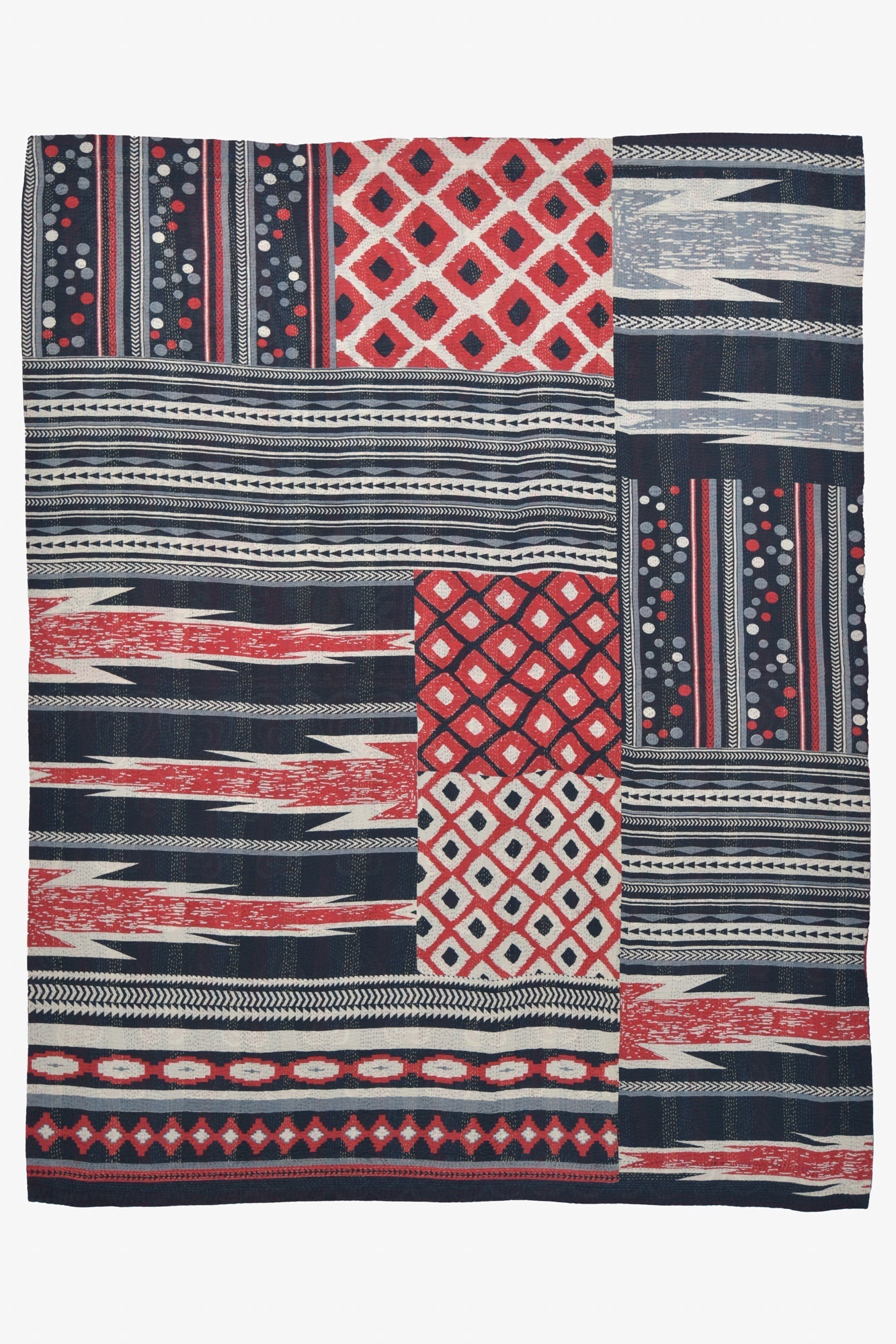Monotone Ikat Handmade Vintage Kantha  quilt  - Red