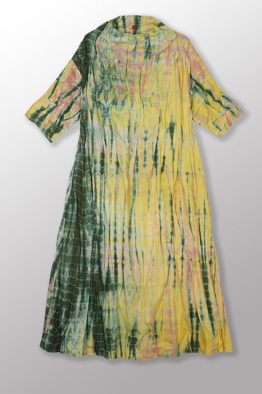 MONE SHIBORI TIE DYE FUNNEL NECK DRESS - ms1455-grn -