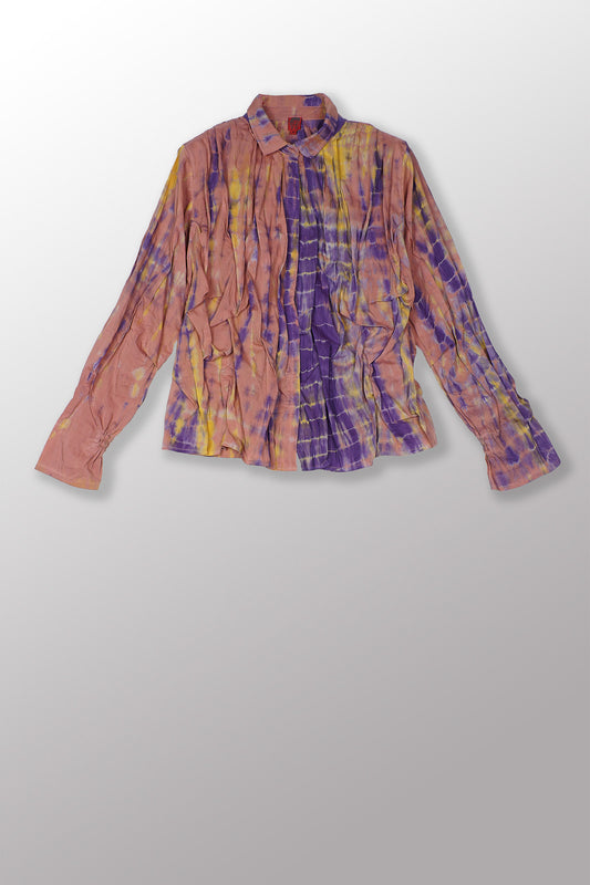 MONE SHIBORI TIE DYE WAVY TUCK CROPPED SHIRT - ms1579-prp -