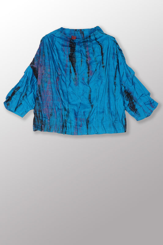 MONE SHIBORI TIE DYE WAVY TUCK FUNNEL NECK TOP - ms1582-tuq -