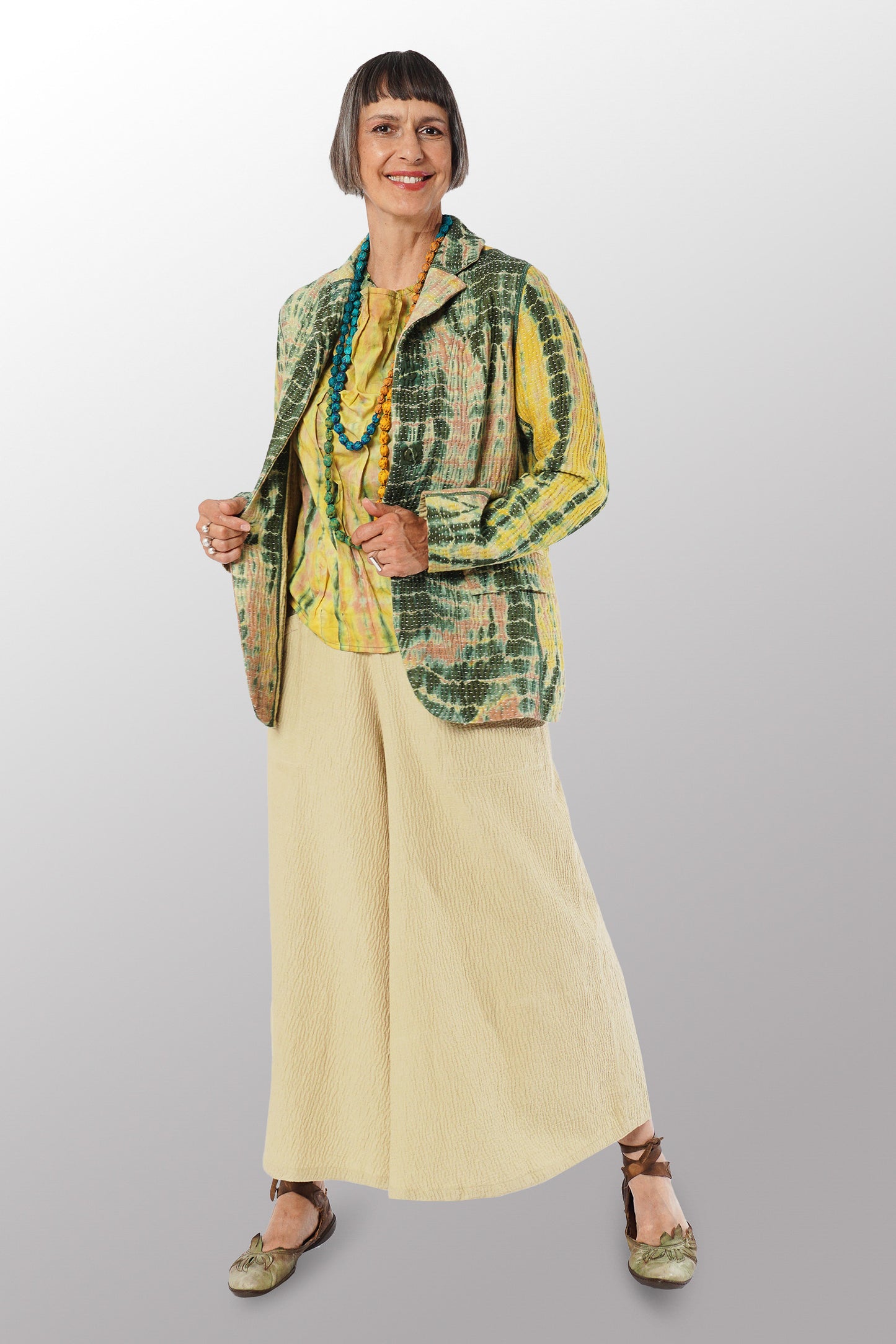 MONE SHIBORI TIE DYE KANTHA BASIC JACKET - ms5052-grn -