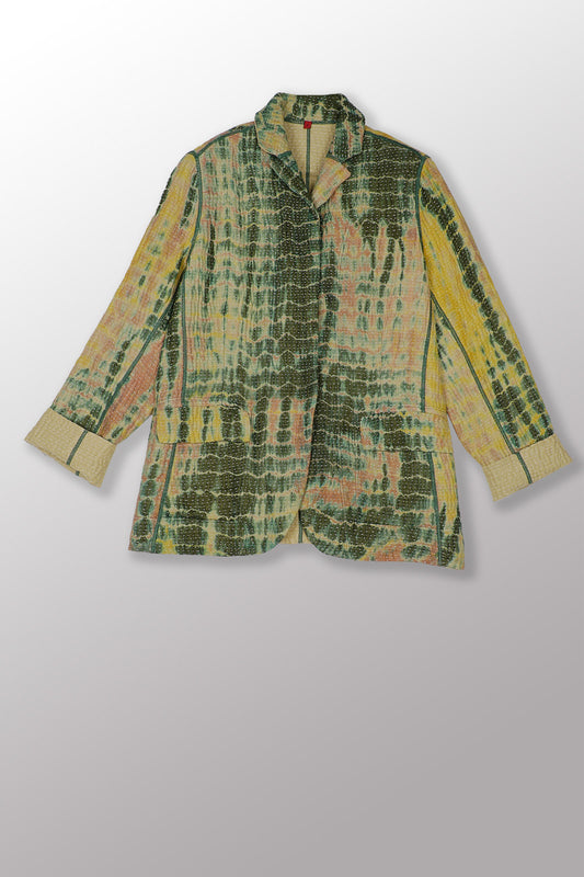 MONE SHIBORI TIE DYE KANTHA BASIC JACKET - ms5052-grn -