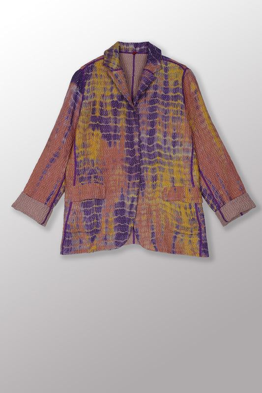 MONE SHIBORI TIE DYE KANTHA BASIC JACKET - ms5052-prp -