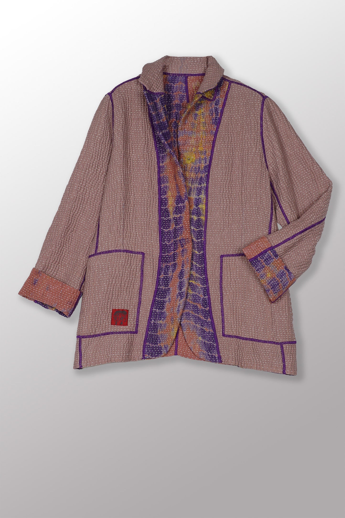 MONE SHIBORI TIE DYE KANTHA BASIC JACKET - ms5052-prp -