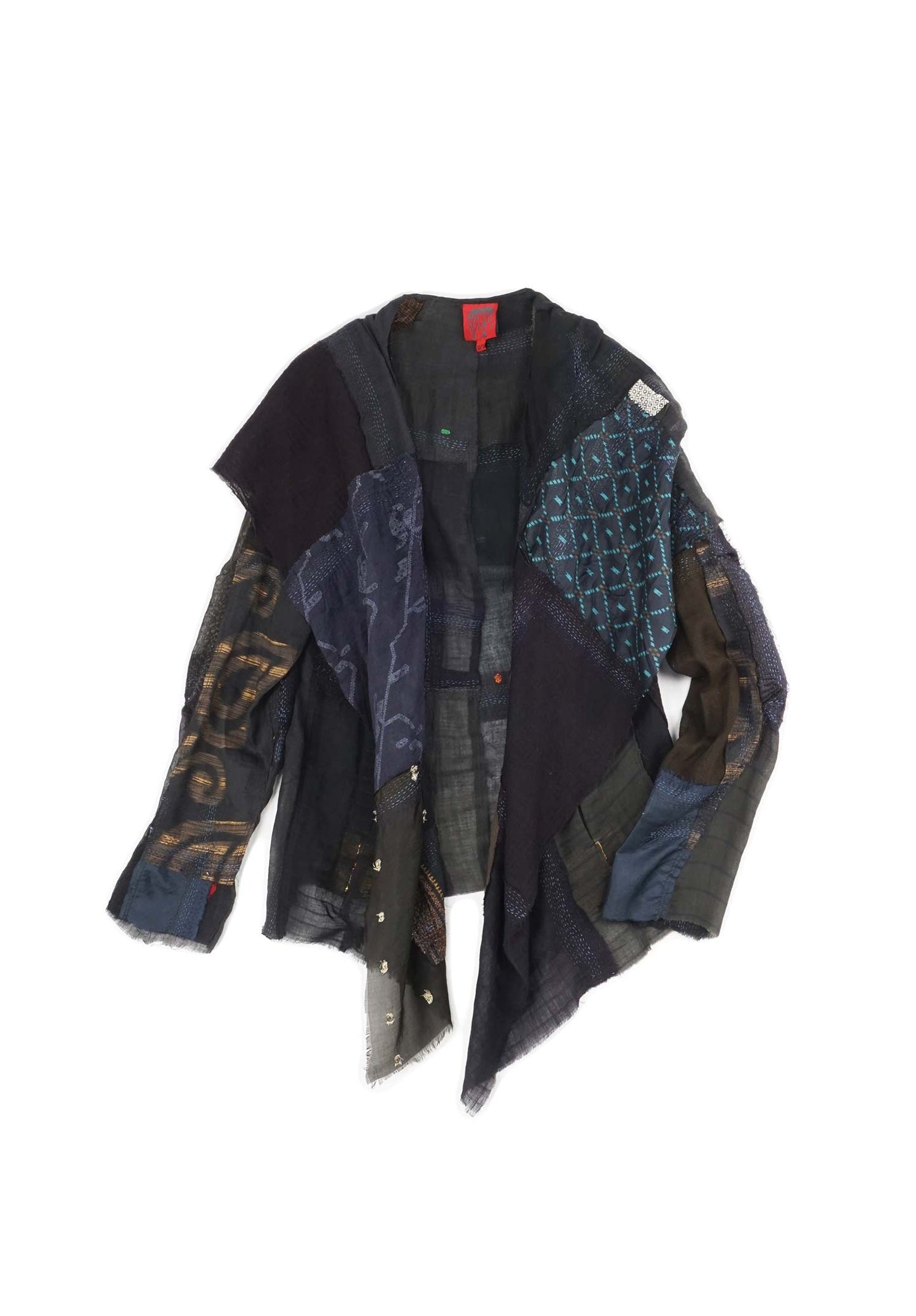 MOSAIC TILE PATCH KANTHA HOODED JKT - mt1042-blk -