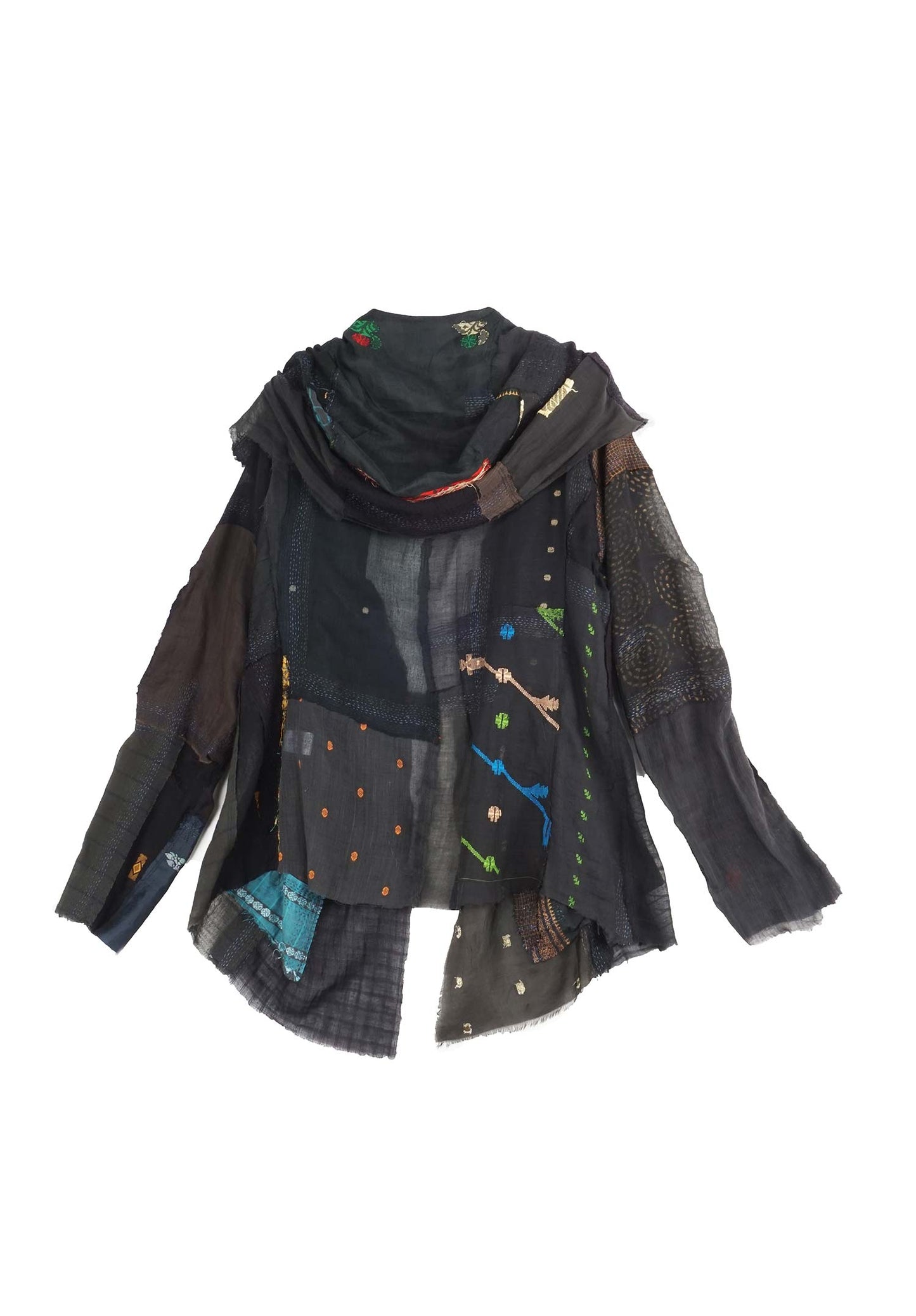 MOSAIC TILE PATCH KANTHA HOODED JKT - mt1042-blk -