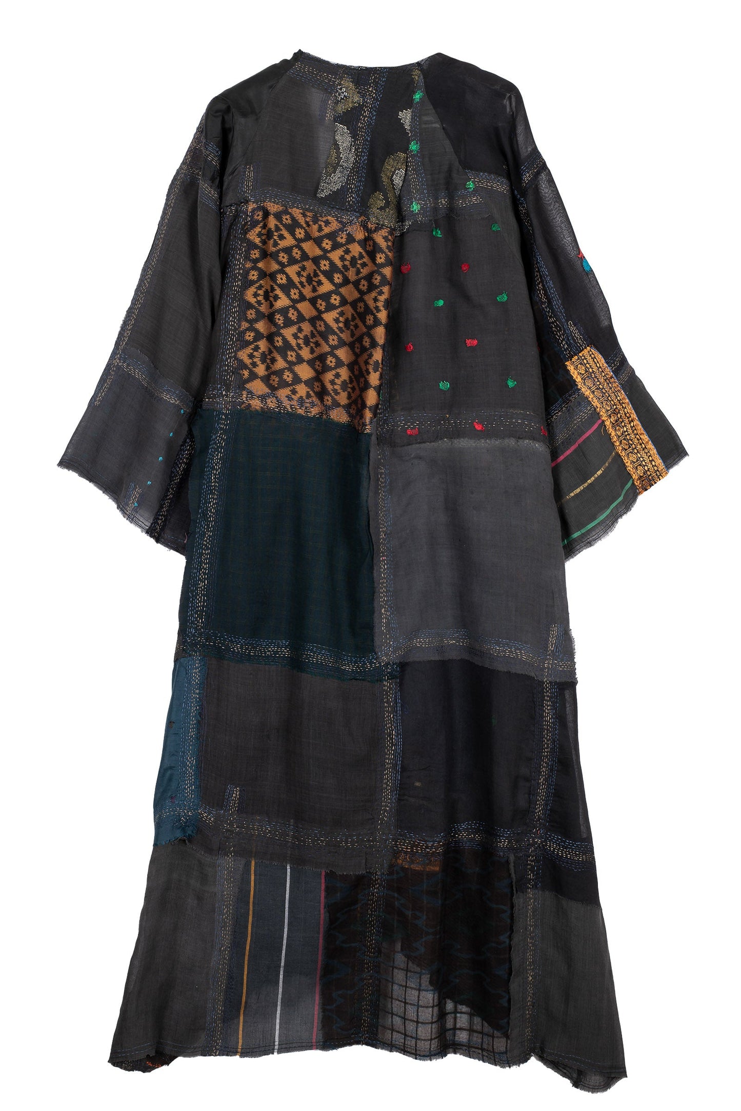 MOSAIC TILE PATCH KANTHA KIMONO MAXI - mt1318-blk -