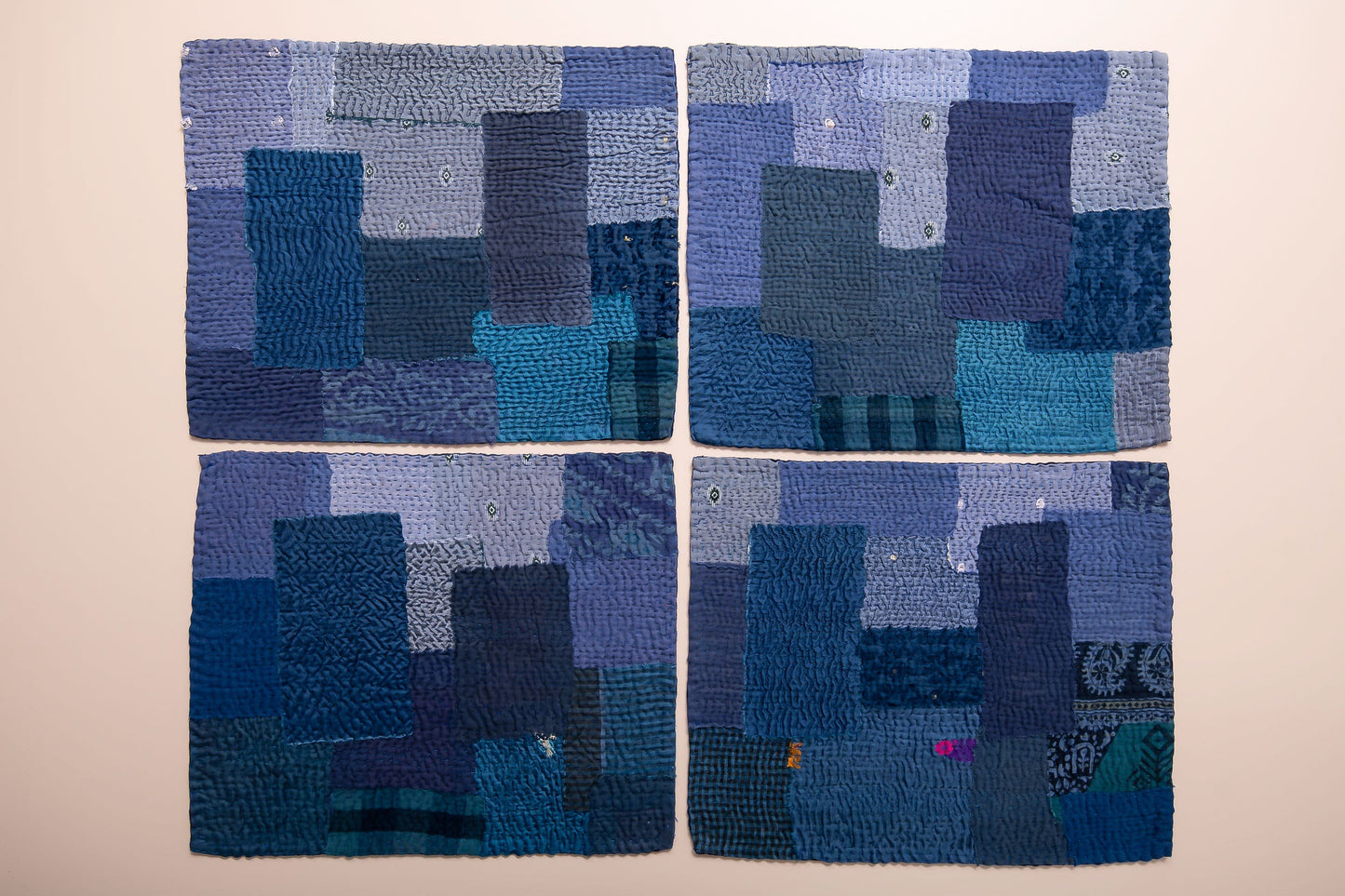 Landscape Fray Patch vintage Kantha Placemat - Navy (set of 2)