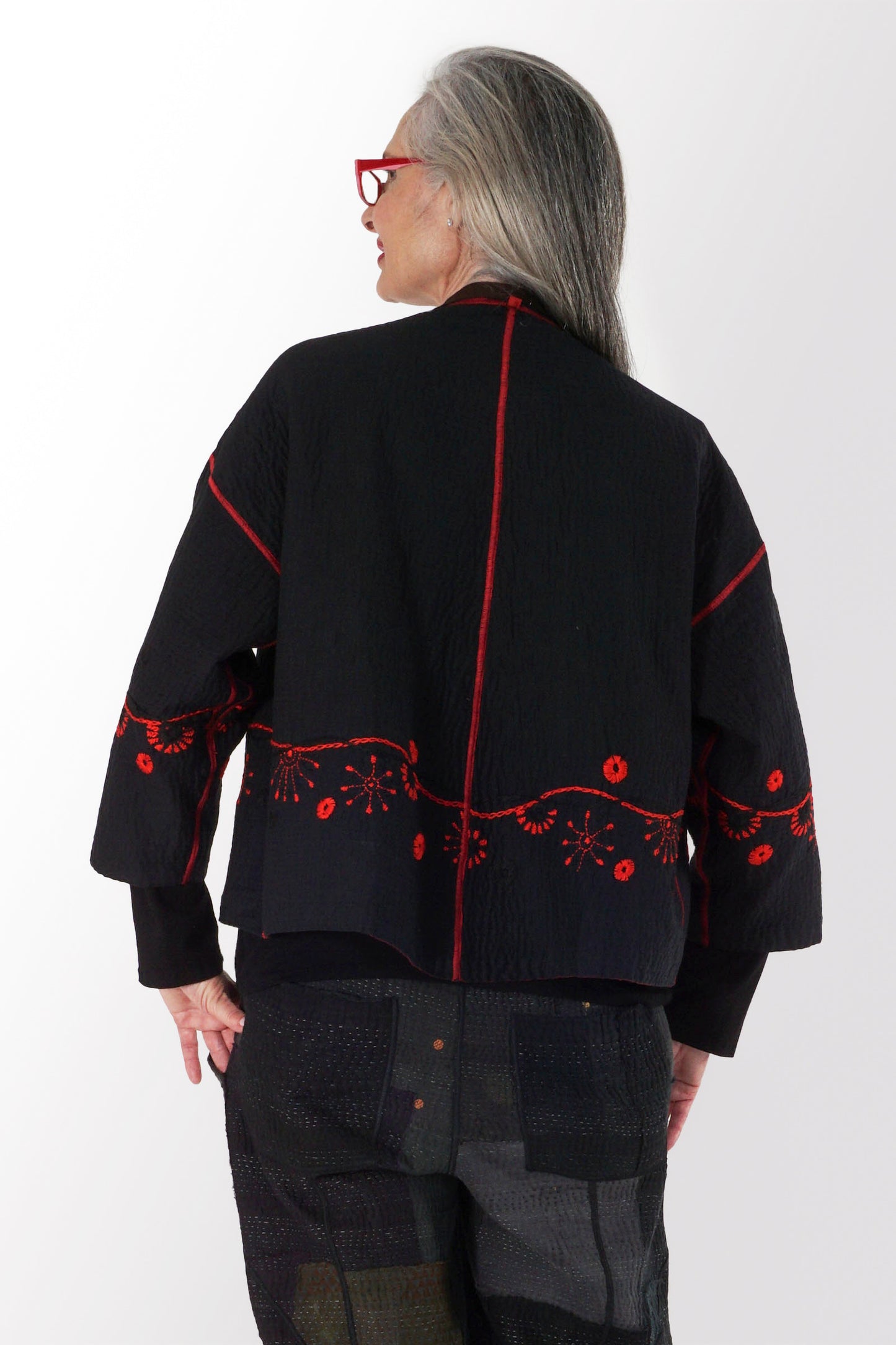 OMBRE SUN RALLI FIREWORKS KANTHA STAND COLLAR CROPPED JACKET - of4034-red -