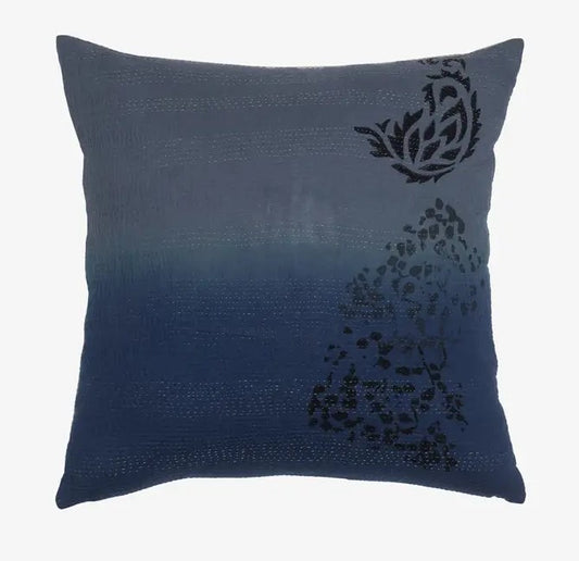 Ombre Patch Vintage Kantha Cushion - Indigo