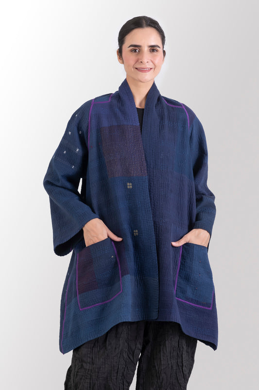 OMBRE PATCHED KANTHA A-LINE JKT - op4003-blu -