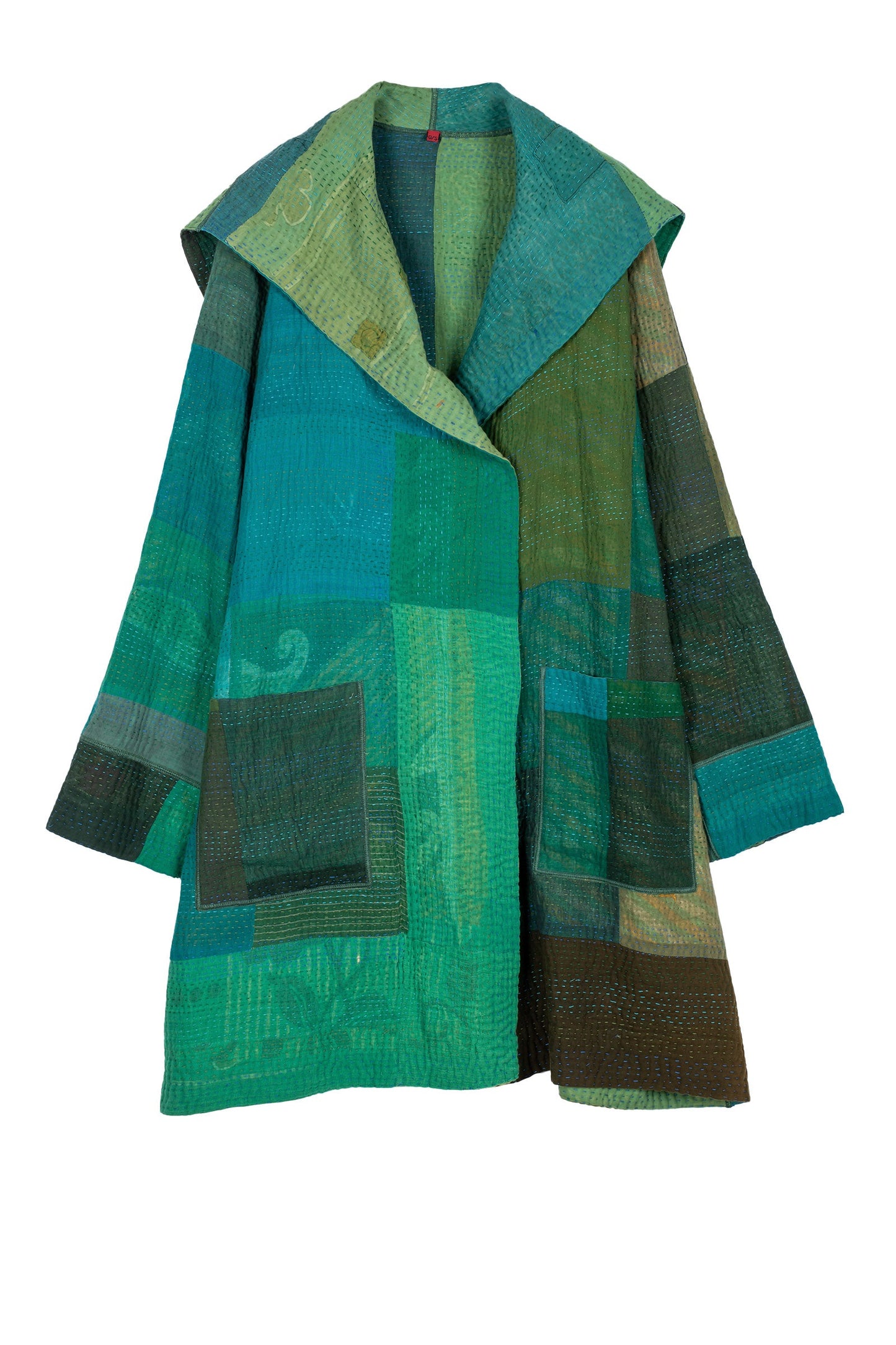 OMBRE PATCHED KANTHA POCKET MEDIUM COAT - op4316-grn -