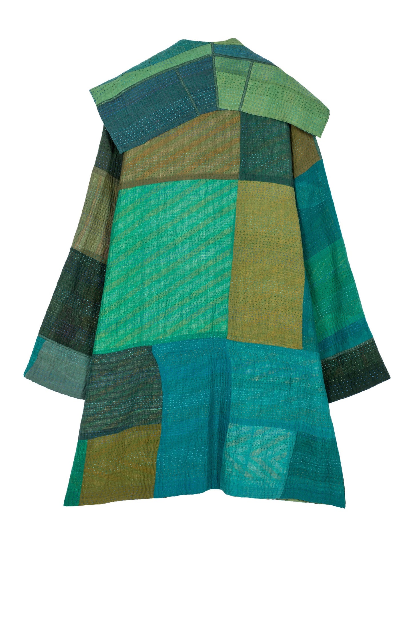 OMBRE PATCHED KANTHA POCKET MEDIUM COAT - op4316-grn -