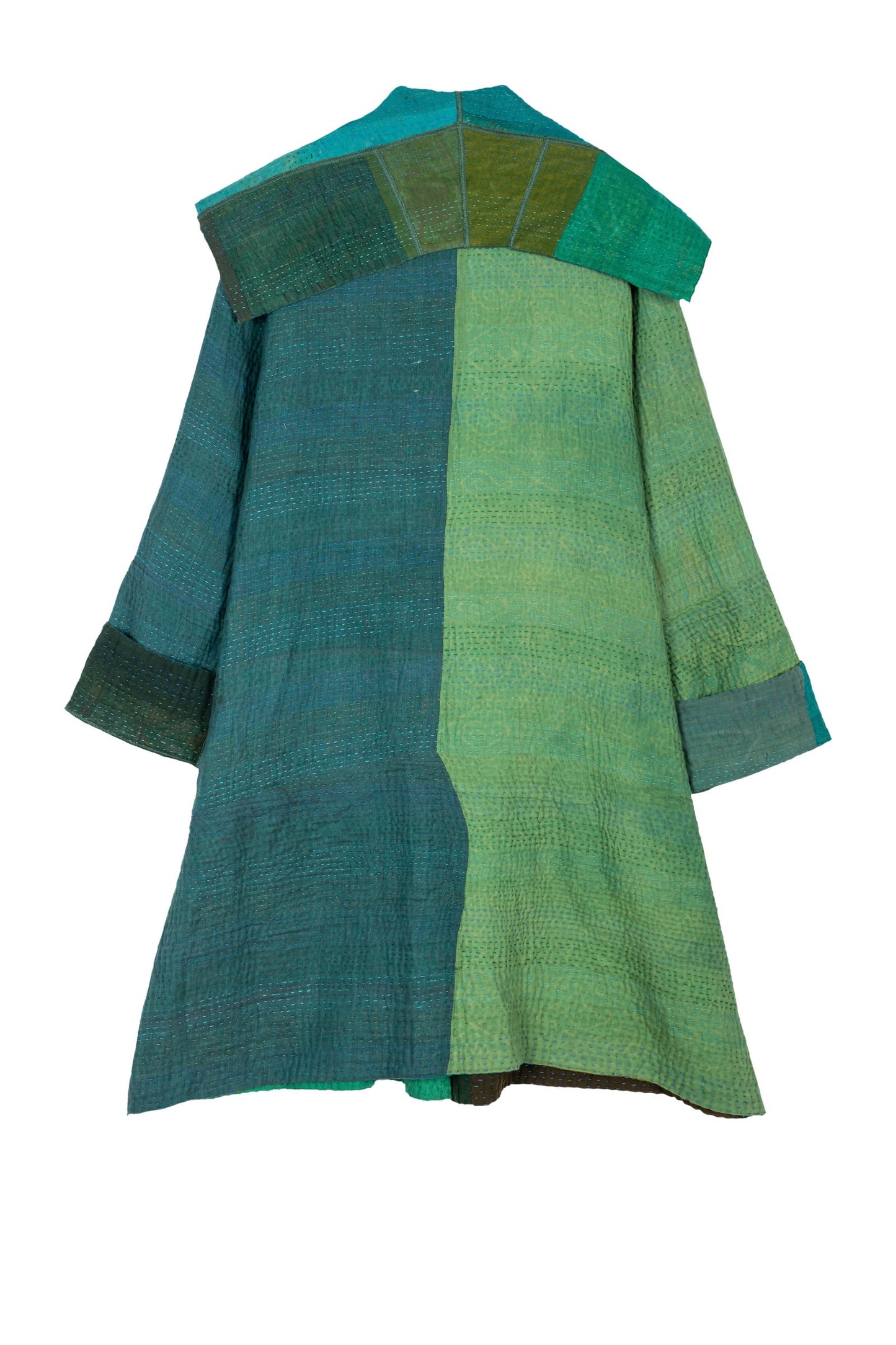 OMBRE PATCHED KANTHA POCKET MEDIUM COAT - op4316-grn -