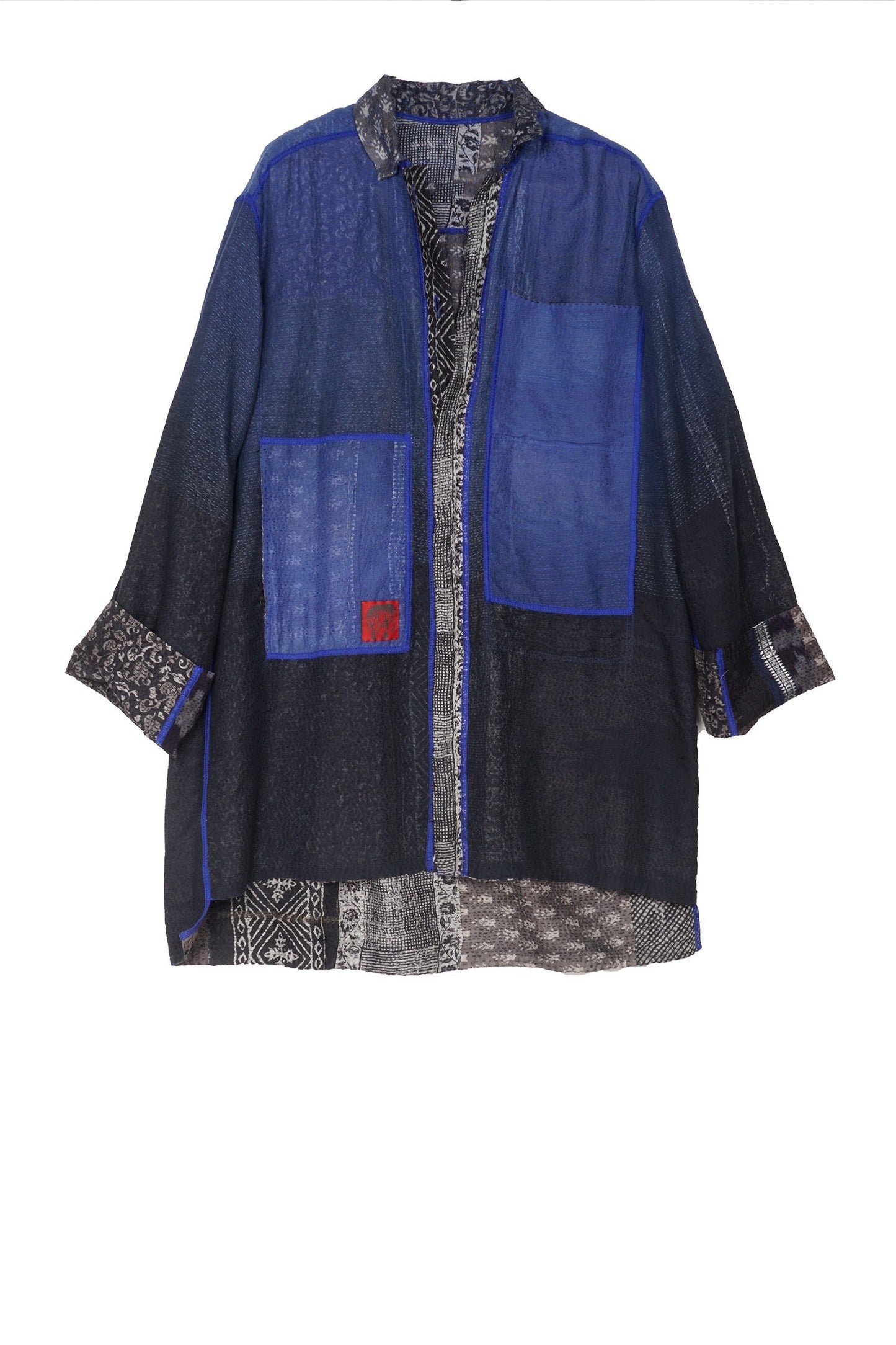 SILK COTTON OMBRE PRINT KANTHA SHIRT JKT - os2023-blk -