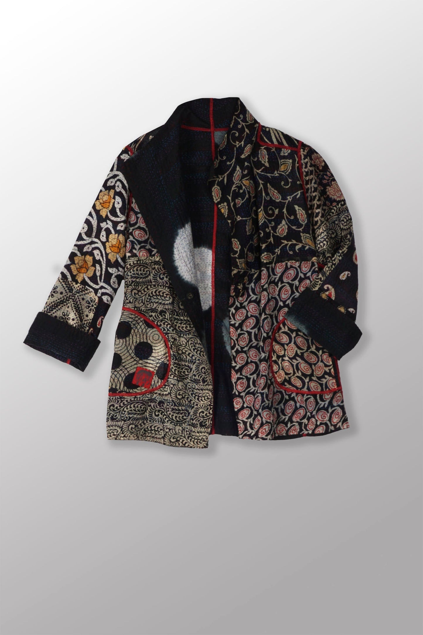 PATCH & CIRCLE PRINT KANTHA SHORT JKT - pc2007-blk -