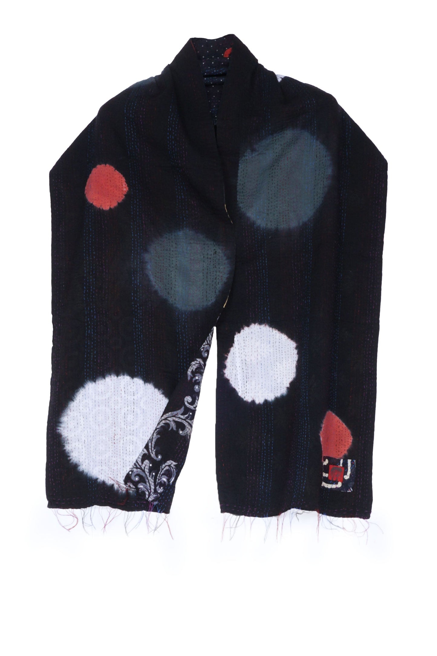 PATCH & CIRCLE PRINT KANTHA SCARF SHORT - pc2805-blk -