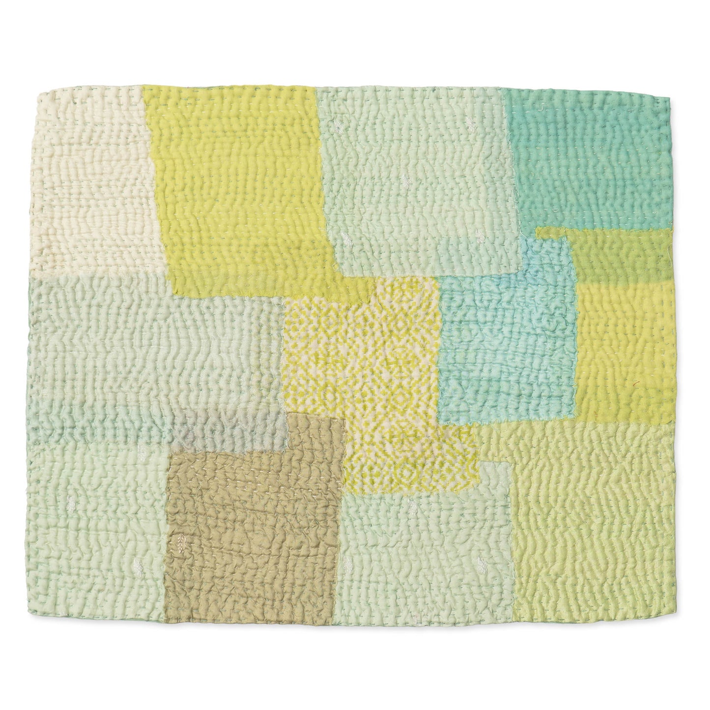 Mosaic Fray Handmade Kantha placemat ( Set of 2 )-Sage