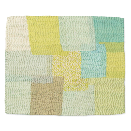 Mosaic Fray Handmade Kantha placemat ( Set of 2 )-Sage