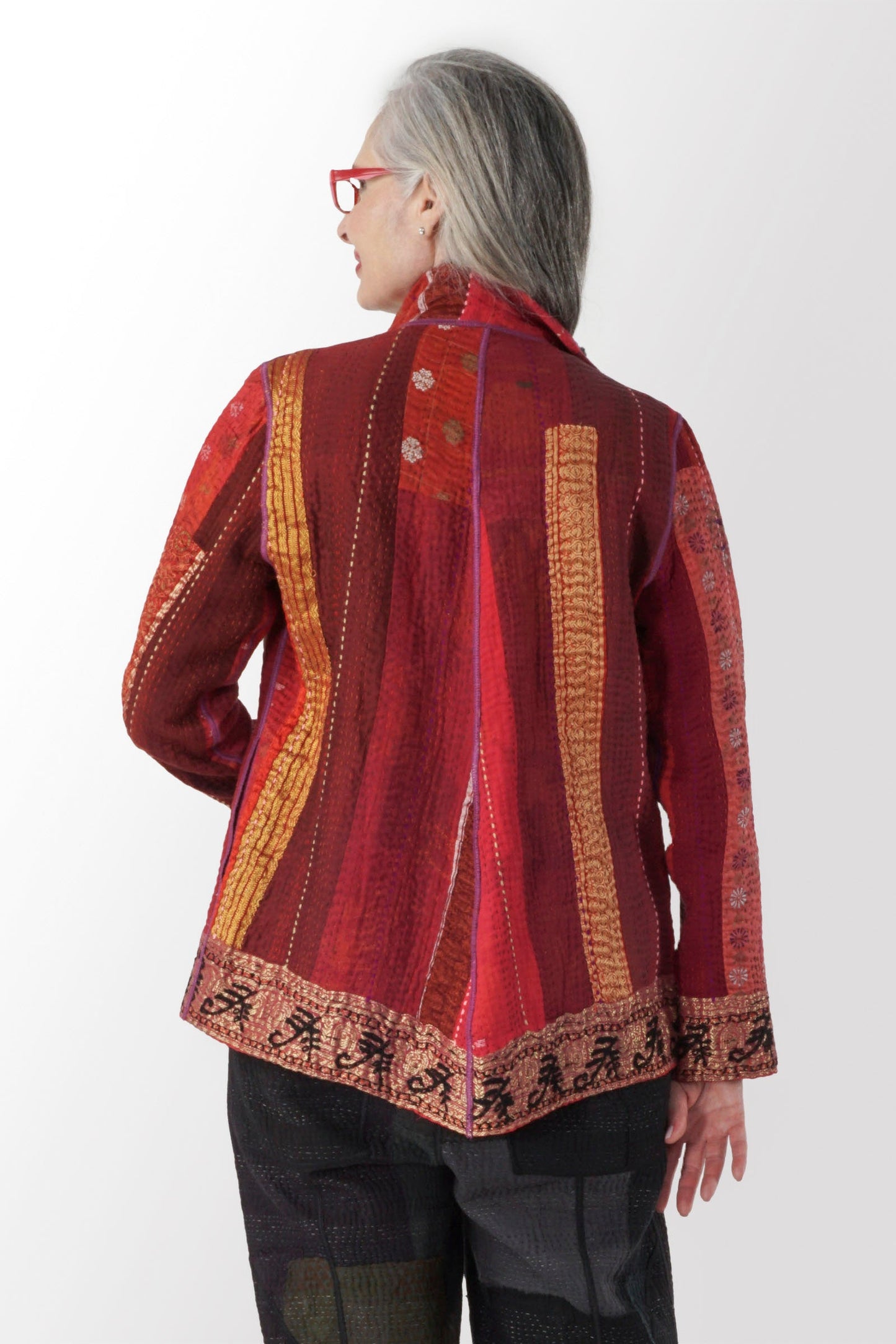 STRIPE RALLIS KANTHA SIMPLE JKT - pr4022-red -