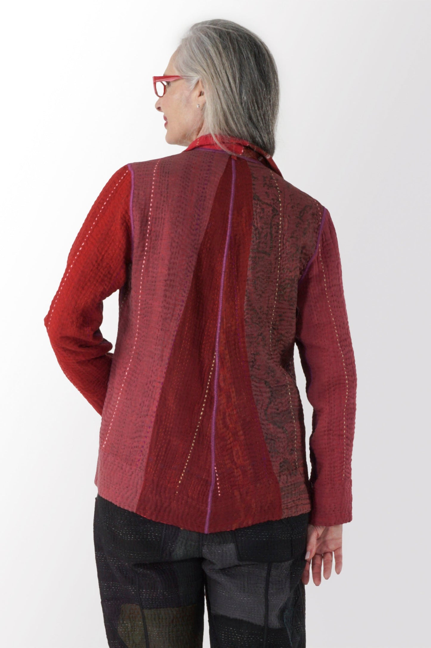 STRIPE RALLIS KANTHA SIMPLE JKT - pr4022-red -